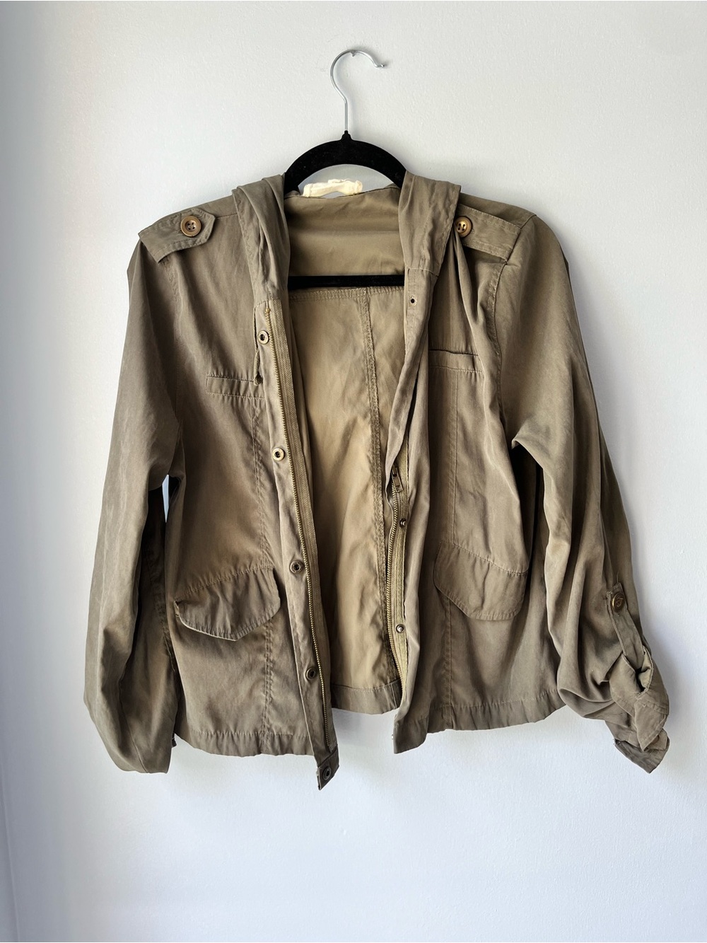 Sweet Wanderer Olive Hooded Utility Jacket L